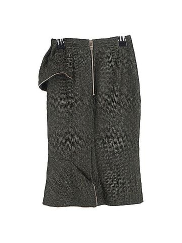 Burberry Burberry Prorsum Ruffled Midi Pencil Skirt in Green Wool (view 2)