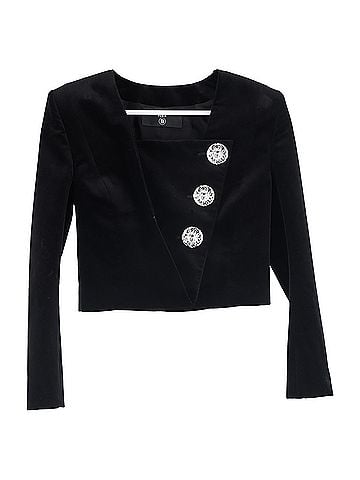 Balmain Balmain Embellished Cropped Blazer in Black Velvet (view 1)