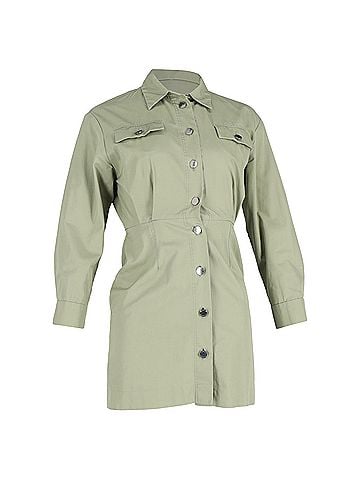 Sandro Sandro Liana Mini Shirt Dress In Green Cotton (view 1)