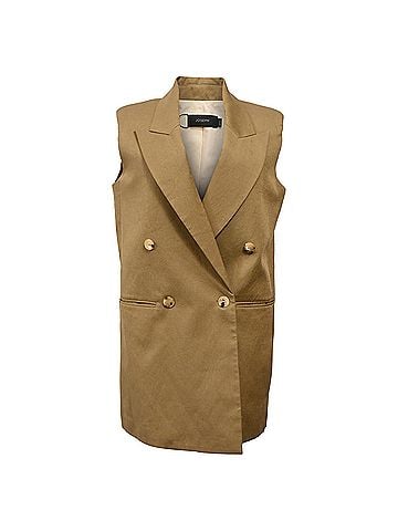 Joseph  Joseph Double-Breasted Sleeveless Vest in Brown Linen (view 1)