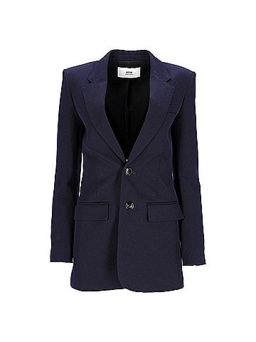 AMI Ami Single-Breasted Blazer in Navy Blue Wool (view 1)