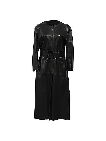 Acne Acne Studios Long Coat with Belt in Black Leather (view 1)