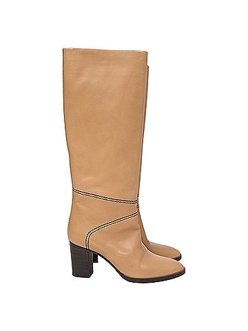 Chloé  Chloé Knee-High Riding Heeled Boots in Brown Leather (view 1)