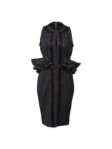 Altuzarra Altuzarra Tweed Peplum Dress in Navy Blue Cotton (view 1)