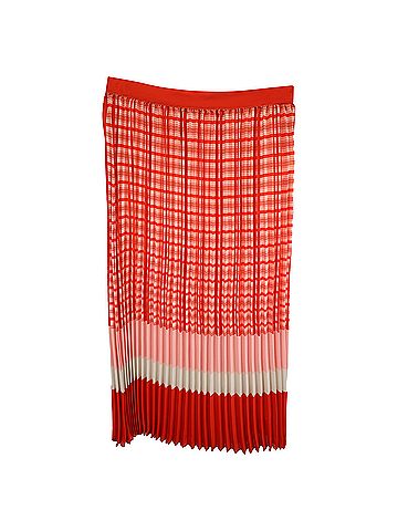 Iris & Ink  Iris & Ink Plaid Pleated Midi Skirt in Red Viscose (view 1)