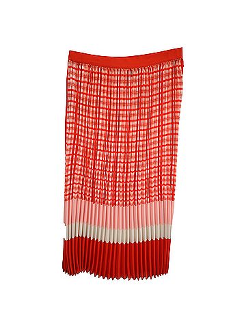 Iris & Ink  Iris & Ink Plaid Pleated Midi Skirt in Red Viscose (view 2)
