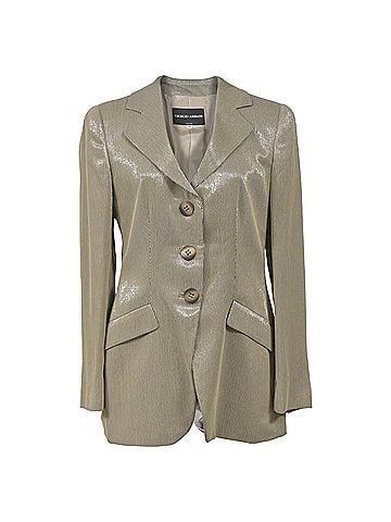 Giorgio Armani  Giorgio Armani Sheered Stripe Single-Breasted Blazer in Beige Polyester (view 1)