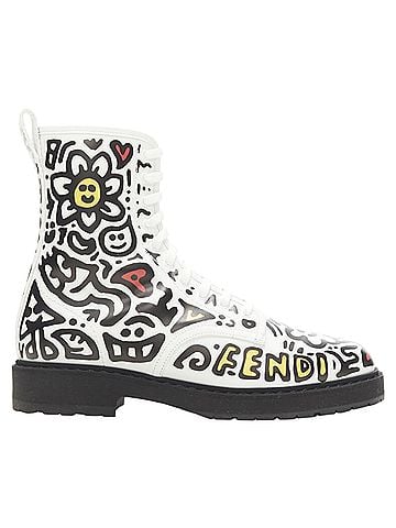 Fendi Fendi Mr Doodle logo graffiti print laced combat ankle boot (view 1)