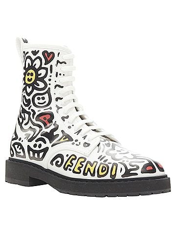 Fendi Fendi Mr Doodle logo graffiti print laced combat ankle boot (view 2)