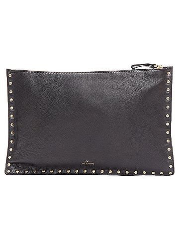 Mario Valentino Valentino Rockstud Round Studs Logo Triangle Flat Clutch Bag (view 1)