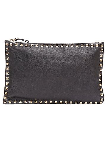 Mario Valentino Valentino Rockstud Round Studs Logo Triangle Flat Clutch Bag (view 2)