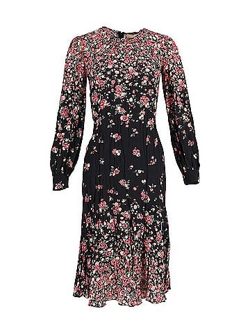 Michael Kors Michael Kors Ombre Floral Drop-Waist Dress in Black and Pink Silk (view 1)