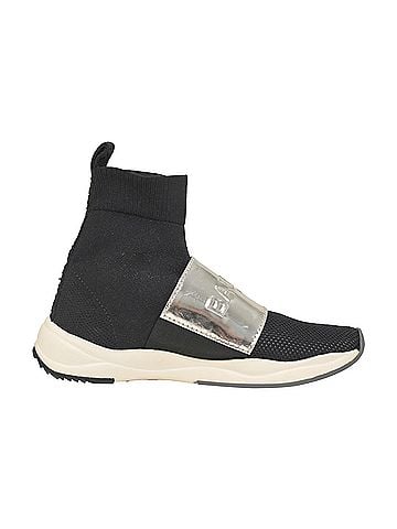 Balmain Balmain Cameron Embossed Logo High Top Sneakers in Black Stretch Knit And Mesh  (view 1)