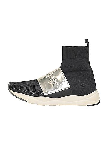 Balmain Balmain Cameron Embossed Logo High Top Sneakers in Black Stretch Knit And Mesh  (view 2)