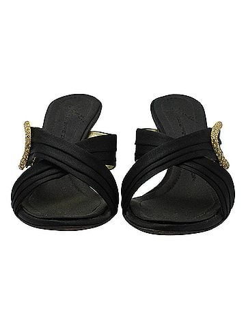 Giuseppe Zanotti Giuseppe Zanotti Crystal-Embellished Cross-Strap Mule Sandals in Black Satin (view 2)