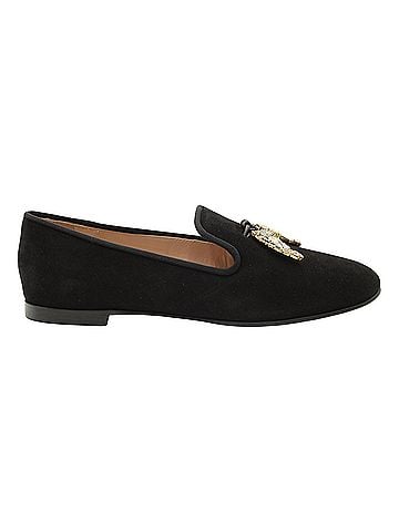 Giuseppe Zanotti Giuseppe Zanotti Embellished Shark Tooth Smoking Slippers in Black Suede (view 1)