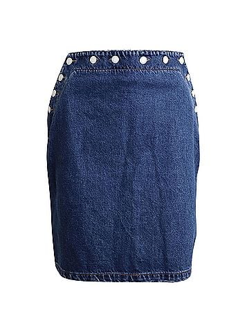 MSGM MSGM Button Detail Pencil Skirt in Blue Cotton Denim (view 1)