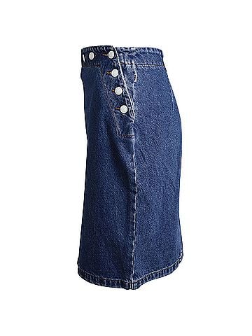 MSGM MSGM Button Detail Pencil Skirt in Blue Cotton Denim (view 2)