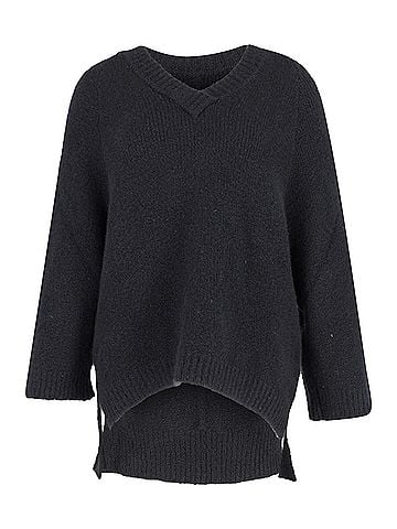 Adam Lippes Adam Lippes Chunky Knit Deep V-Neck Sweater Jumper in Black Cashmere (view 1)