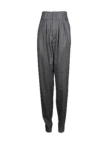Isabel Marant Isabel Marant Pleated High Waist Straight Pants in Grey Virgin Wool (view 1)