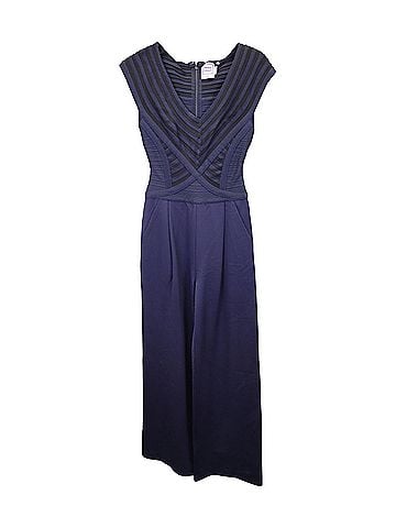 Herve Leger Herve Leger Striped V-neck Jumpsuit in Navy Blue Rayon (view 1)
