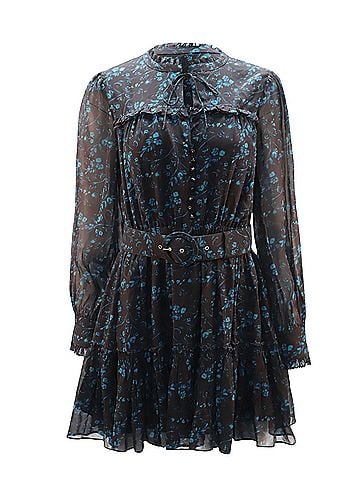 Nicholas Nicholas Belted Floral Chiffon Mini Dress in Black Viscose (view 1)