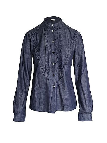 Miu Miu Miu Miu Ruffled Shirt in Blue Cotton (view 1)