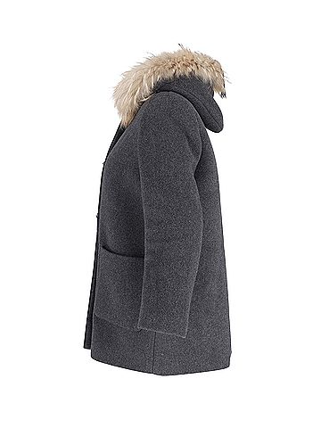 Sandro Sandro Fur Trimmed Hooded Coat in Grey Wool (view 2)