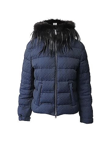 Prada Prada Padded Jacket with Fur Collar in Navy Blue Polyester (view 1)