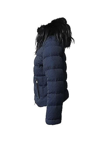 Prada Prada Padded Jacket with Fur Collar in Navy Blue Polyester (view 2)