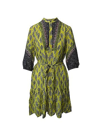 Saloni Saloni Tyra Printed Mini Dress in Yellow Silk Crepe de Chine (view 1)