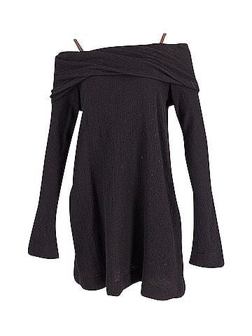 Isa Arfen Isa Arfen Off-Shoulder Mini Dress in Black Wool (view 1)