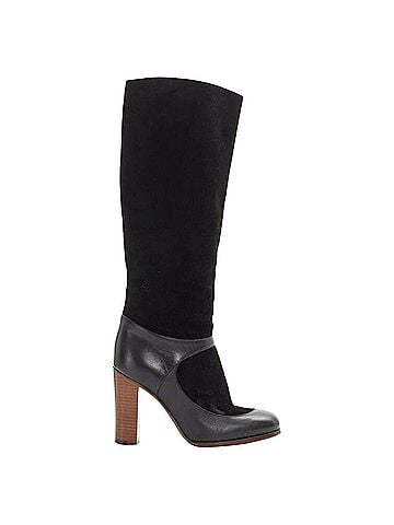 Céline Celine Philo suede sock ankle strap chunky wooden heel tall boot (view 1)