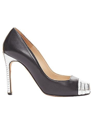 Manolo Blahnik Manolo Blahnik leather silver quilted blunt peep toe pumps (view 2)