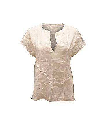 Vince. Vince Short-Sleeve Split-Neck Blouse in White Cotton (view 1)