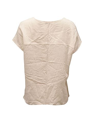 Vince. Vince Short-Sleeve Split-Neck Blouse in White Cotton (view 2)