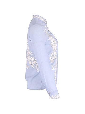 Vilshenko Vilshenko Embroidered Mock Neck Shirt in Blue Cotton Wool  (view 2)