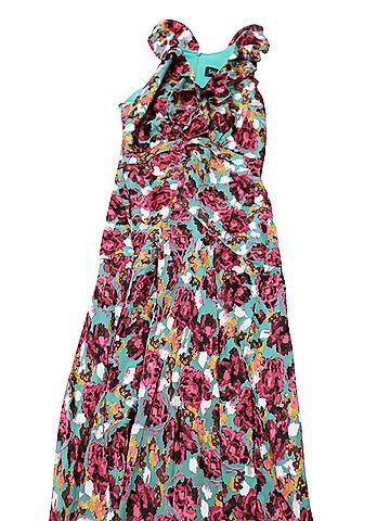 Saloni Saloni Floral Ruffle Midi Dress in Multicolor Rayon (view 1)