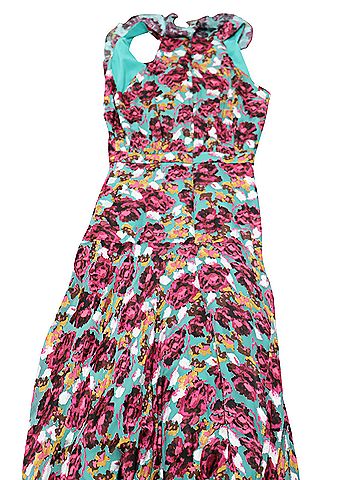 Saloni Saloni Floral Ruffle Midi Dress in Multicolor Rayon (view 2)