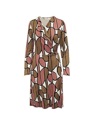 Diane von Furstenberg Diane Von Furstenberg Two Tone Print Wrap Midi Dress in Brown/Pink Silk (view 1)