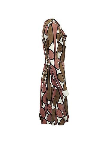 Diane von Furstenberg Diane Von Furstenberg Two Tone Print Wrap Midi Dress in Brown/Pink Silk (view 2)