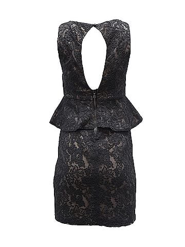 Alice + Olivia Alice + Olivia Josephine Lace Peplum Dress in Black Polyester (view 2)