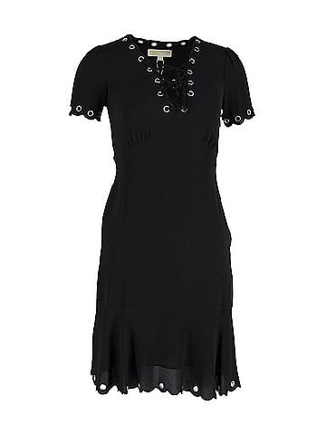 Michael Kors Michael Kors Eyelet Lace-Up Scallop Dress in Black Polyester (view 1)