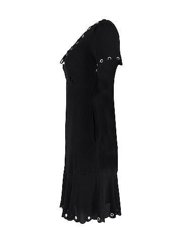 Michael Kors Michael Kors Eyelet Lace-Up Scallop Dress in Black Polyester (view 2)