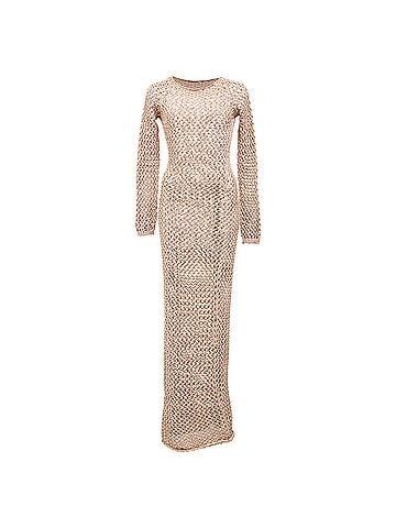 Balmain  Balmain Crochet Maxi Dress in Brown Cotton (view 1)