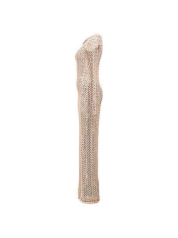 Balmain  Balmain Crochet Maxi Dress in Brown Cotton (view 2)