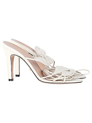 Gucci  Gucci Leaf Strapped Sandal Heels in White Leather (view 1)