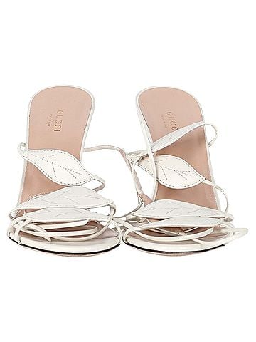 Gucci  Gucci Leaf Strapped Sandal Heels in White Leather (view 2)