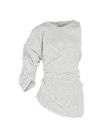 Christopher Esber Christopher Esber One Sleeve Polja Dot Gathered Blouse in White Cotton (view 1)