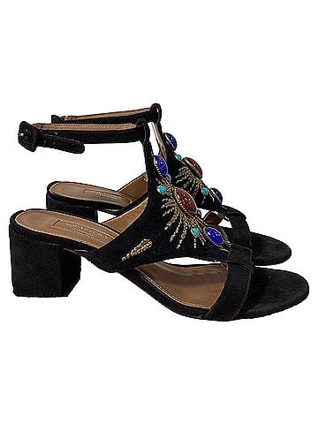 Aquazzura  Aquazzura Desert Sun Embellished Sandal Heels in Black Suede (view 1)